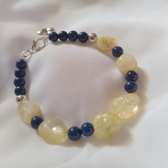 Raw Citrine and Lapis Lazuli Bracelet - Picture 5 of 8